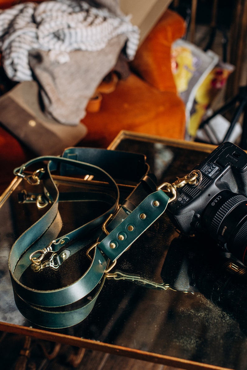 Christmas Gift for Photographer, Leather Camera's Belt, Leather Camera Strap, Camera Strap, Green Leather Camera Belt image 8