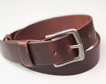 Mens Brown Leather Belt - 1" 1/2 - Antique Silver Buckle - Handcrafted - Men Gift - Waxed Leather - Father Gift - Leather Belt - Mens Belt