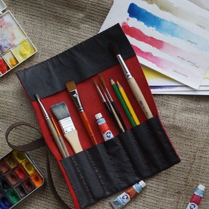 Personalized Leather Brush Case, Artist Roll, Leather Tool Roll Case, Paint Brush Holder, Brushes Tool Roll, Mother&#39;s Day