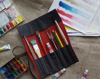 Personalized Leather Brush Case, Artist Roll, Leather Tool Roll Case, Paint Brush Holder, Brushes Tool Roll, Mother's Day
