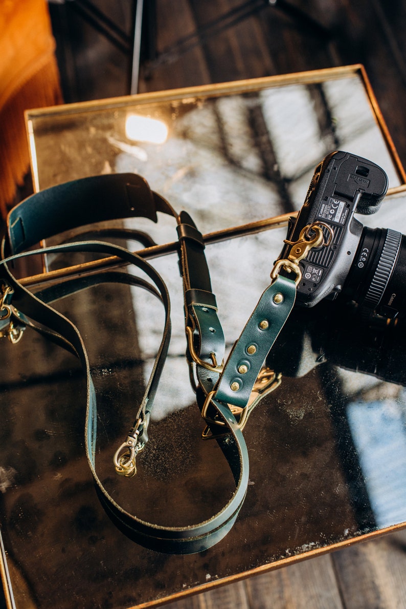 Christmas Gift for Photographer, Leather Camera's Belt, Leather Camera Strap, Camera Strap, Green Leather Camera Belt image 6