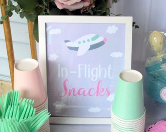 In-Flight Snacks - Food Table Sign for Travel Baby Shower