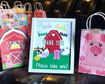 Farm Animal Birthday Party Favors Sign