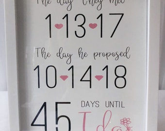 Wedding Countdown Sign - Customized with the Couple's Important Dates - DIGITAL DOWNLOAD