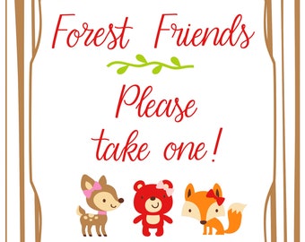 Woodland Creature Birthday Party Favors Sign