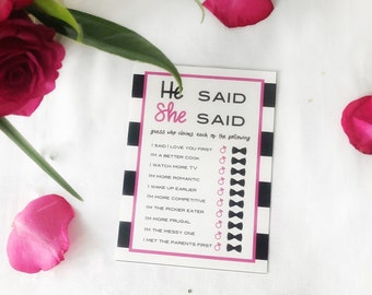 He Said, She Said Bridal Shower Game