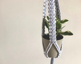 Iris and Bright White Macramé Plant Hanger, Macramé Plant Holder, Indoor Plant Hanger, Indoor Plant Decor, Plant Lover Gift