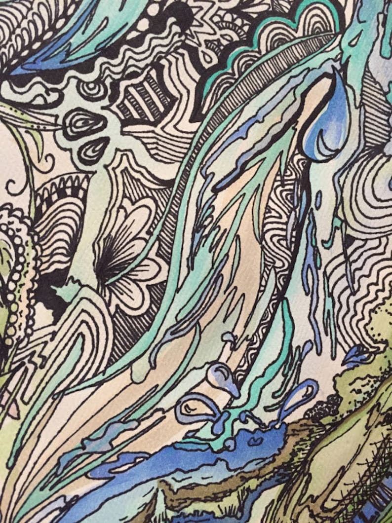 Abstract Nature Watercolor Zentangle Etsy