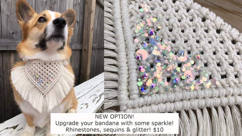 Macramé Dog Bandana with Fringe, Macramé Dog Collar, Adjustable Dog Bandana, Boho Pet Bandana, Dog Birthday Bandana, Dog Mom Christmas Gift image 10