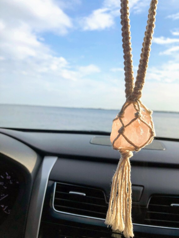 Buy Macram Car Charm With Himalayan Salt Rock Rearview Mirror