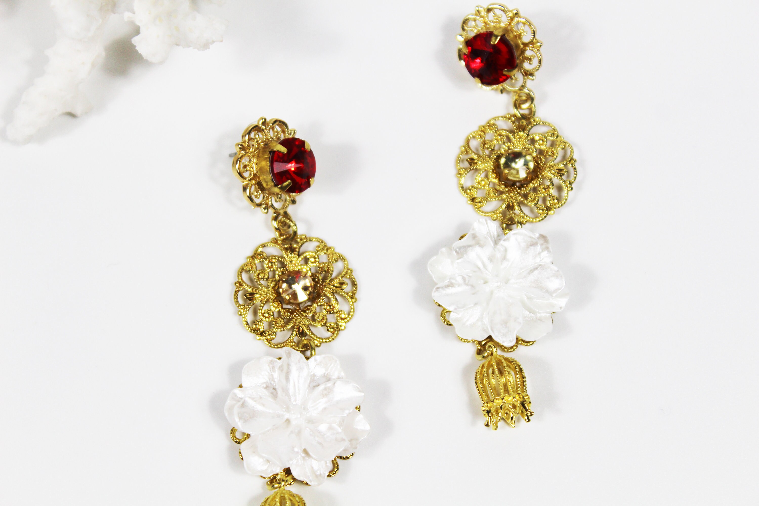 Jeweled Roses Earrings Baroque Crystals White Roses Filigrees Etsy