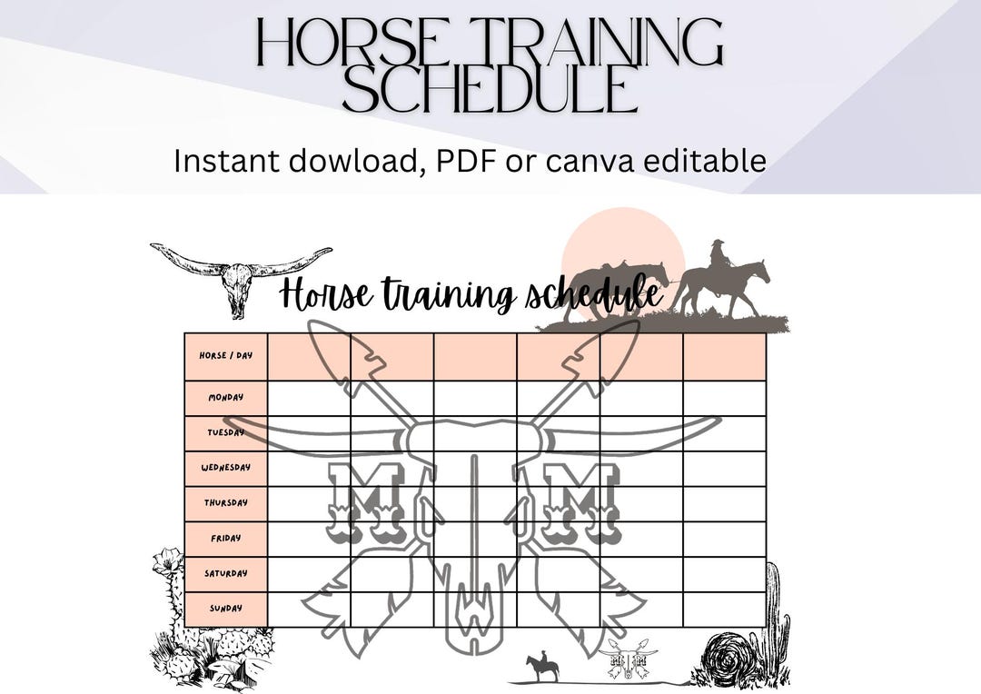 Weekly Horse Training Schedule. Printable Equestrian Diary. Horse ...