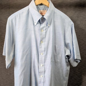 Vintage Short Sleeve L XL 46 48 Button-Down Collared Shirt Super Soft Light Blue Made in USA American-Made Anderson-Little Co 50/50