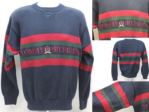 Vintage Tommy Hilfiger Sweater Knit Spell Out Crest Logo