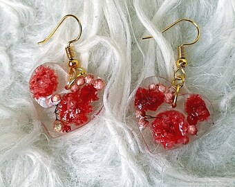 Pendientes corazón flor real