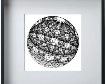 Lámina artística CTPolyhedral8: Edición limitada, enmarcada, firmada, dibujada con plotter (A3)