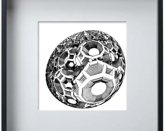 PolyHedron_p2 Art Plot: Edición limitada, enmarcada, firmada, dibujada con plotter (A3)