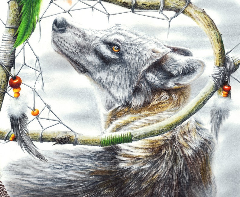 Dream Catcher Broken Dream ready to hang. Spirit Native American LARGE CANVAS Wolf Print by Peter Williams