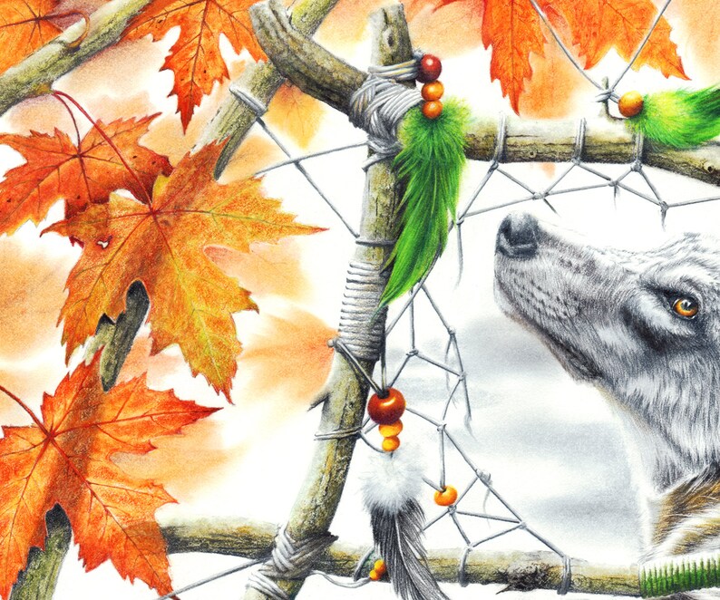 Dream Catcher Broken Dream ready to hang. Spirit Native American LARGE CANVAS Wolf Print by Peter Williams