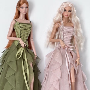 Silk Lace Corset Chiffon Dress for Fashion Royalty, Nu Face, Poppy Parker, Barbie, 12'' Fashion Dolls Made By TIANTIAN XU