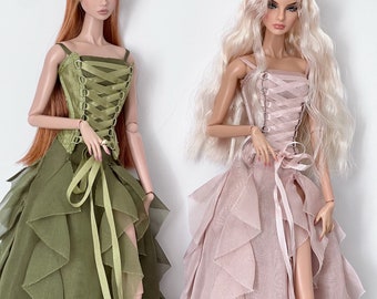 Silk Lace Corset Chiffon Dress for Fashion Royalty, Nu Face, Poppy Parker, Barbie, 12'' Fashion Dolls Made By TIANTIAN XU