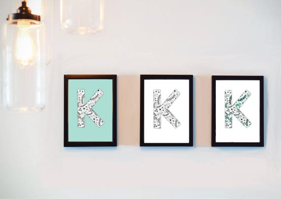 Letter K Alphabet Wall Art Home Decor Floral Wall Art Etsy