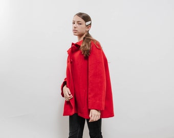 Vintage 70s Red Steinbock Boxy Short Wool Coat Women L