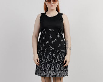 Vintage Y2k Grunge Chic Mini Black Floral Dress M/L