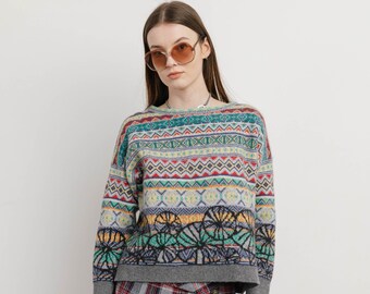 Vintage 90s High Neck Colourful Knitted Wool Sweater S/M - Etsy