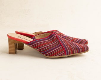 Vintage Y2k Multi&Purple Fabric Stripe Low Heeled Mules