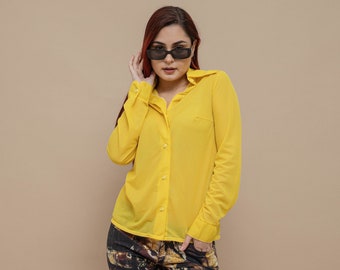 Vintage Y2k Yellow Semi Sheer Button Up Long Sleeve Shirt S