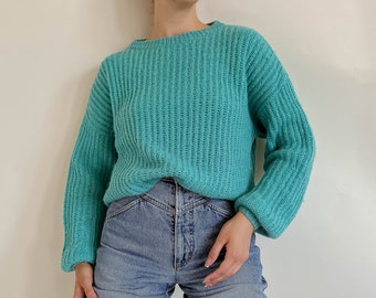 Vintage 90s Straight Electric Green Roundneck Knit Jumper M