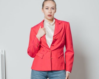 vintage 80s Chic Fitted Button Up Femme Blazer en Rose S