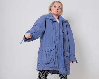 Vintage Oversized Zip Through Damen Puff Jacke in Lila M