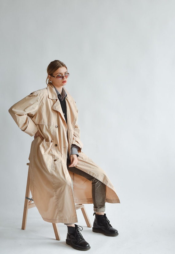 Vintage 80s Maxi Light Trench Coat in Peach Oversi