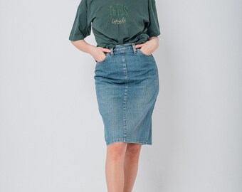 Vintage 90er Midi Jeans Bleistiftrock