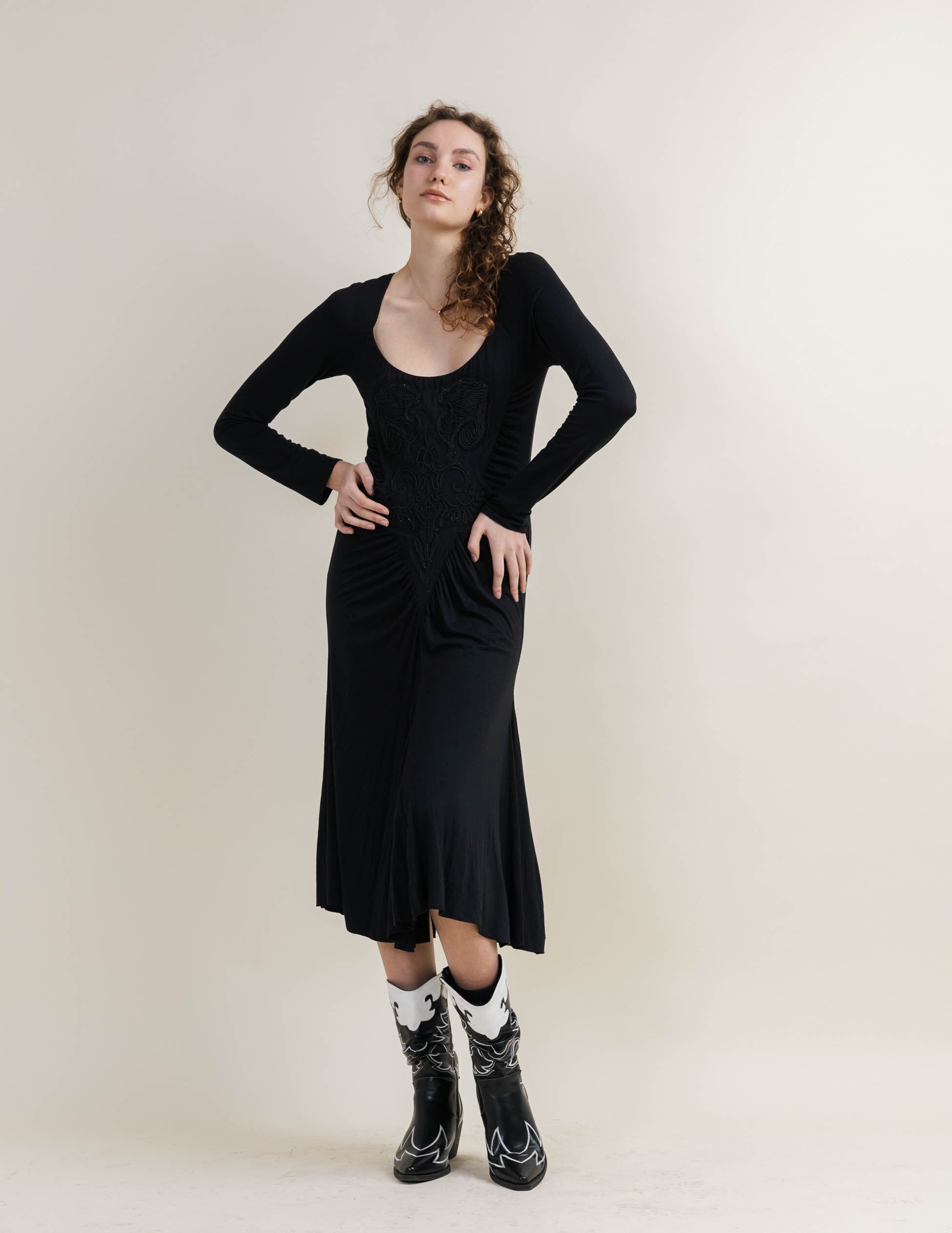 Vintage Roberto Cavalli Black Long Sleeve Scoop Neck Dress M Vintage Roberto Cavalli Black Long Sleeve Scoop Neck Dress M