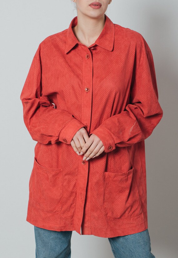Vintage 70s Long Sleeve Faux Suede Women Shirt Ja… - image 3
