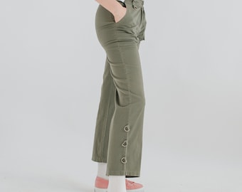 Vintage Mid Waist Cotton Crop Trousers in Moss Green XS