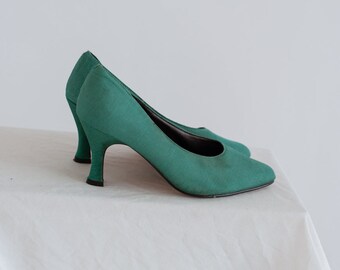 Green court shoes mid heel sale