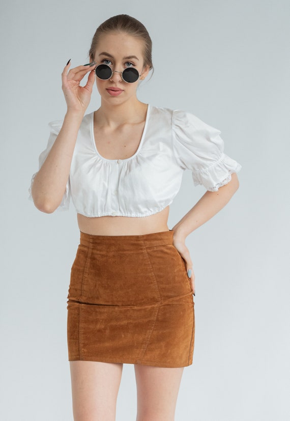 Vintage 80s Puffy Sleeve Cotton Milkmaid Crop Top 