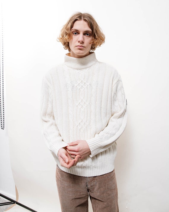High neck cable knit jumper hot sale