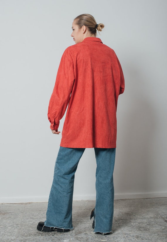 Vintage 70s Long Sleeve Faux Suede Women Shirt Ja… - image 5