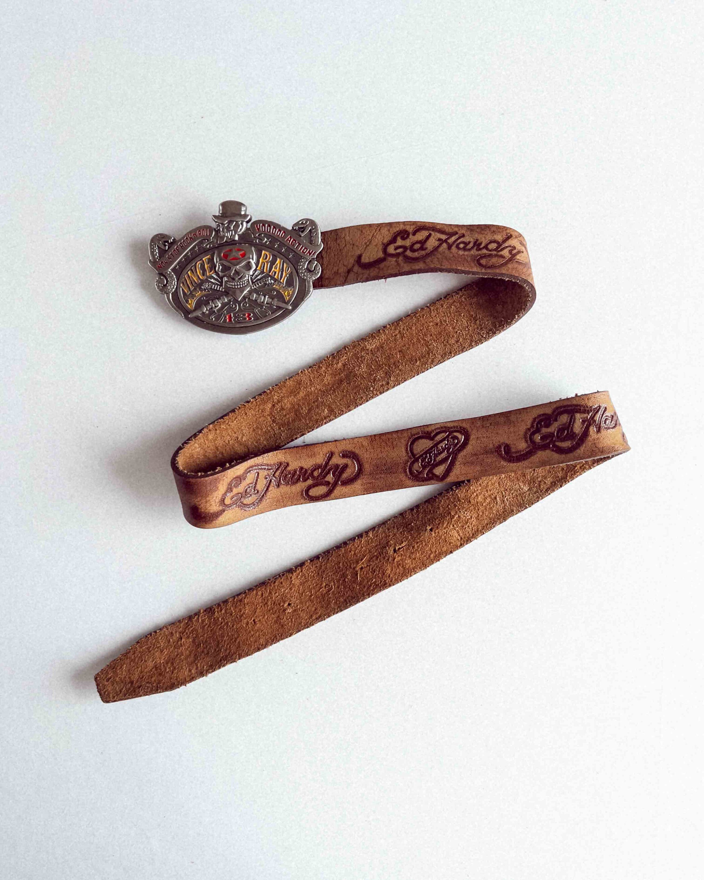Ed Hardy Vintage Y2k Brown Suede Large Metal Buckle Western Belt Etsy UK