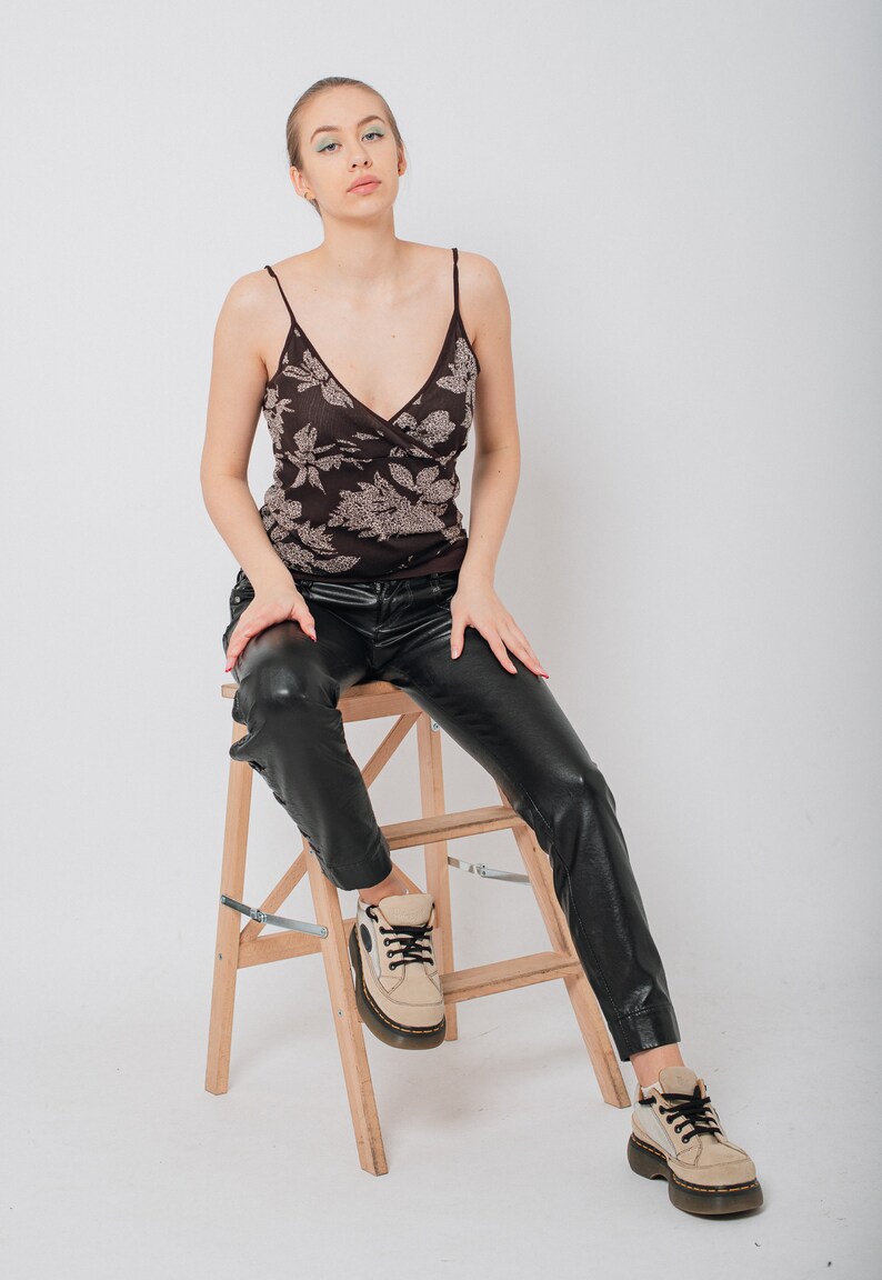 Vintage Y2k Chic Floral Printed Strap Cami Top in Brown