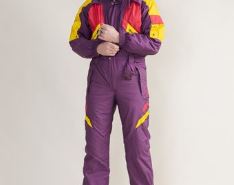 Vintage Dubin One Piece Colorblock Men Ski Suit Snow Wear