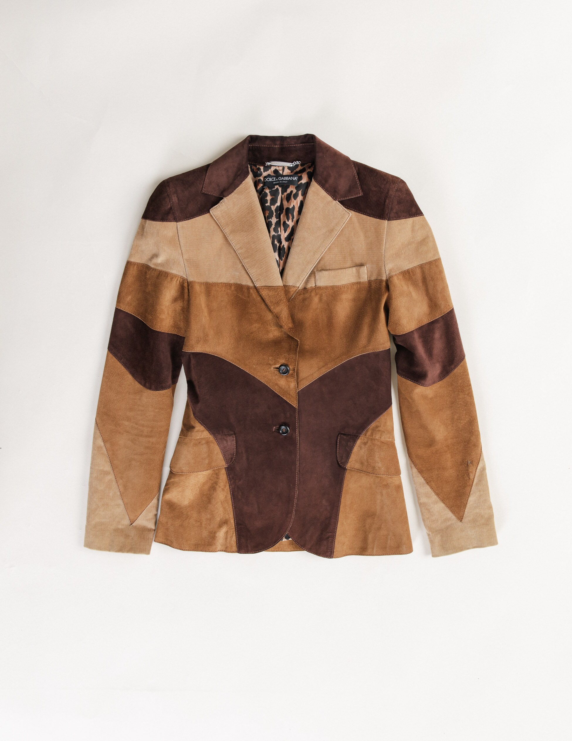 Vintage Dolce&Gabbana Brown Suede Butterfly Blazer M, Patchwork 