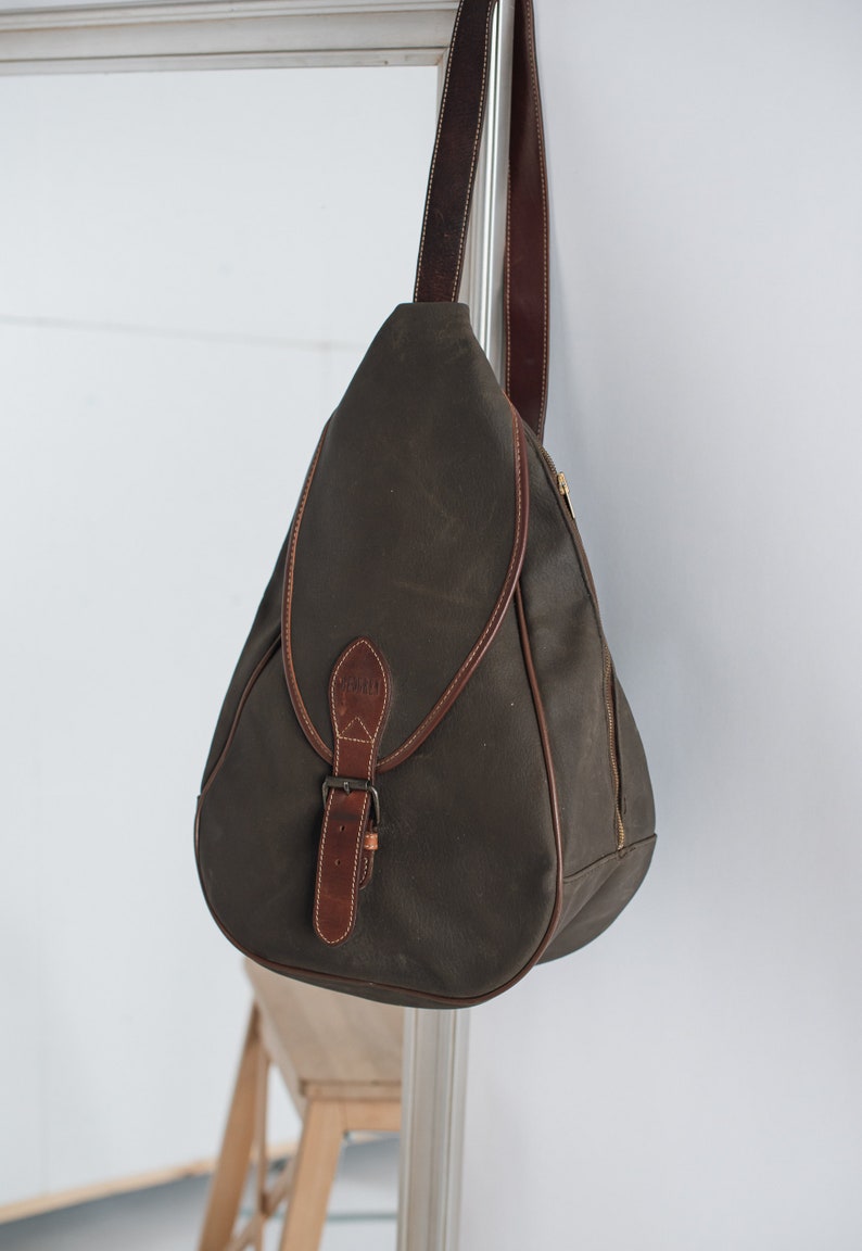Vintage Brown Leather Large One Shoulder Rucksack Backpack