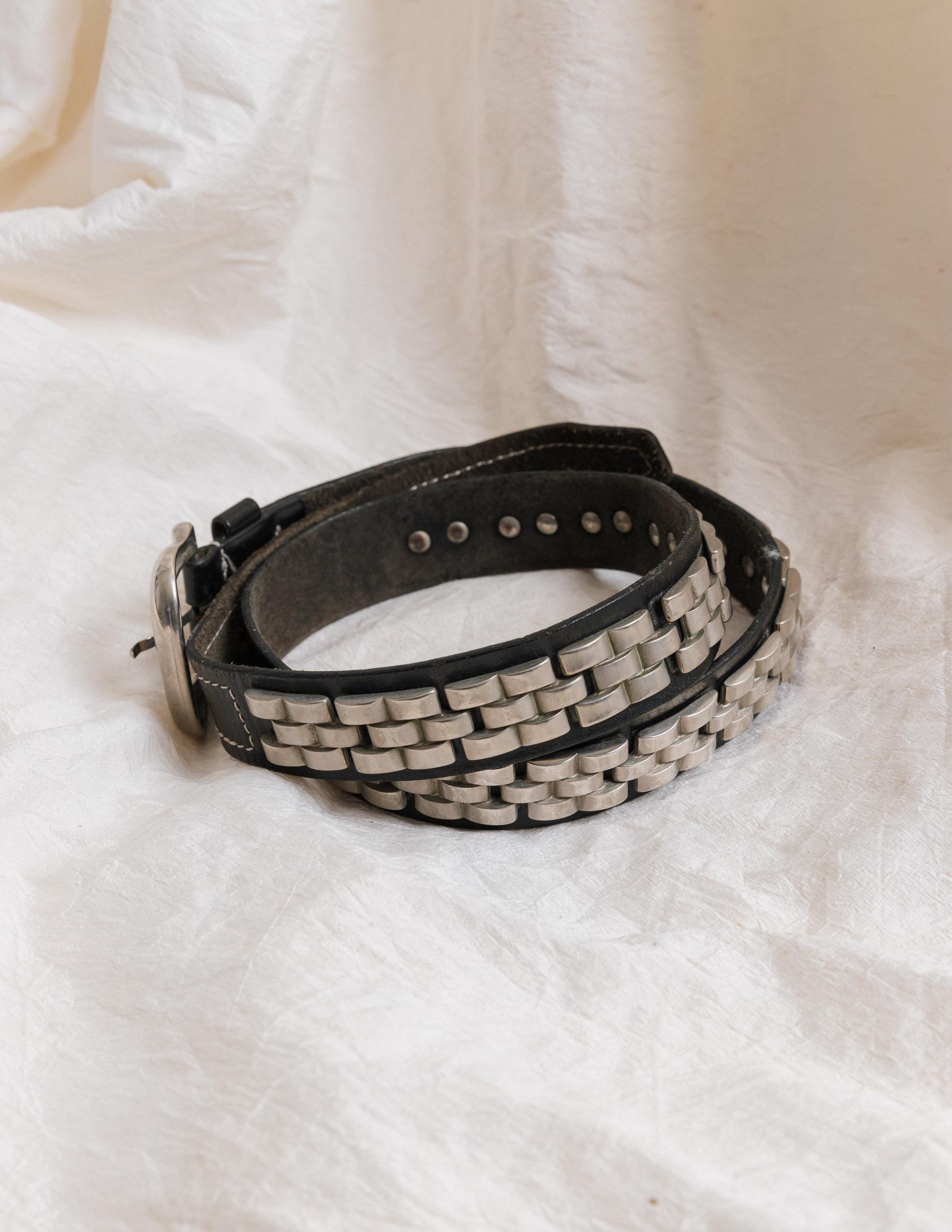 vintage italy製 studs design leather belt Handmade Studded Leather Belt - Wide Diamond Stud (1.75