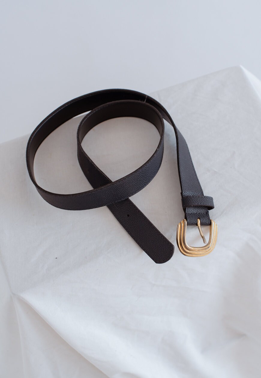 Vintage Dark Blue Real Leather Small Belt Made in France 